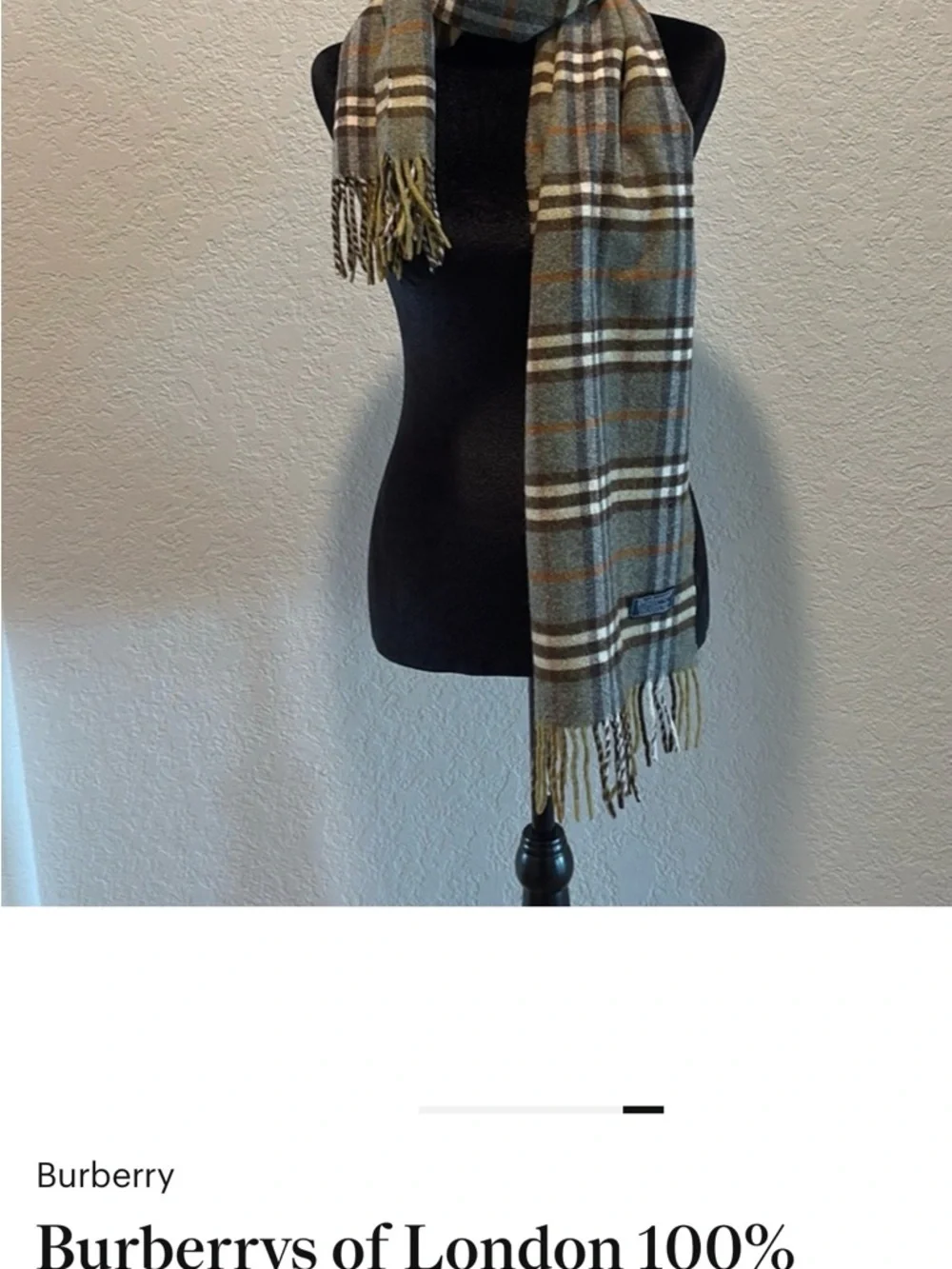Burberry  Gray Plaid  100% LambWool Scarf with Fringe